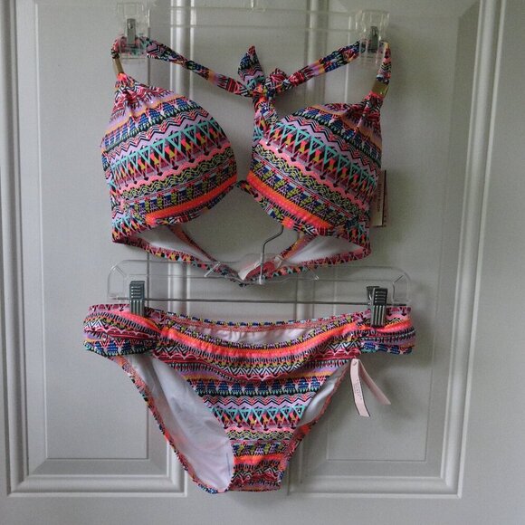 Victoria's Secret Bikini colorful print, top size 36C with push up bottom size L - Picture 1 of 14